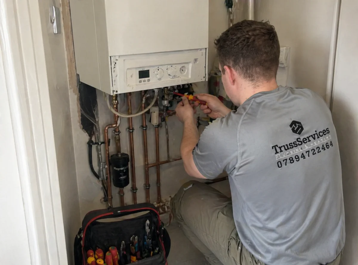 Engineer fixing central heating for client in Ealing — heating system repair