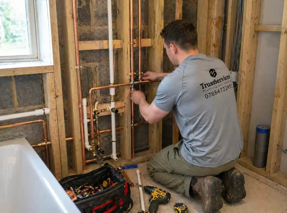 David working on some copper pipes for heating in a loft